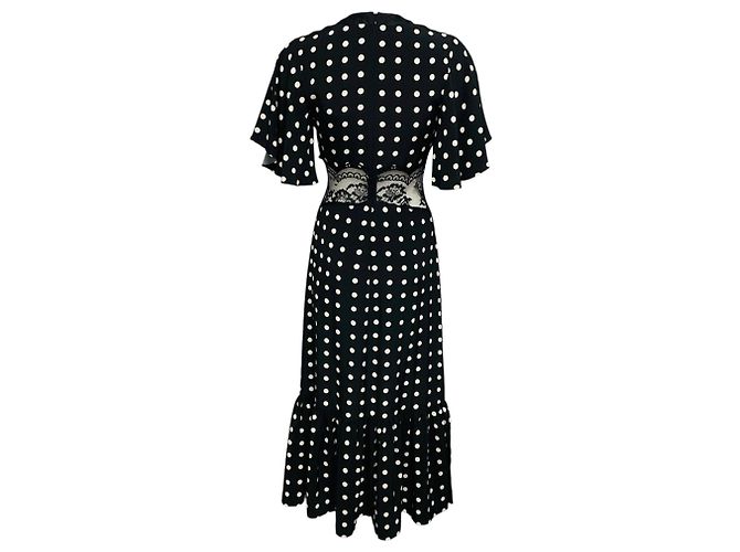 Maria Escoté Vestido Gia con estampado de lunares blanco y negro e insertos de encaje / Arias - vista 3