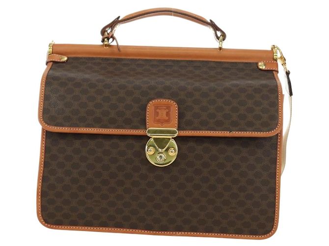 Céline Borsa CELINE Macadam Canvas PVC Pelle 2way Marrone Oro Auth am11580V D'oro - vista 13