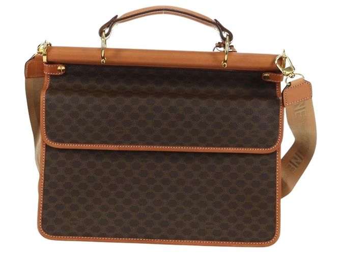 Céline Borsa CELINE Macadam Canvas PVC Pelle 2way Marrone Oro Auth am11580V D'oro - vista 2