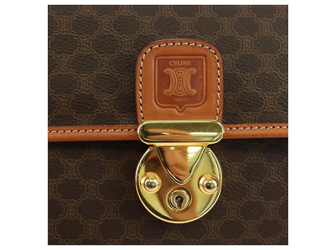 Céline Borsa CELINE Macadam Canvas PVC Pelle 2way Marrone Oro Auth am11580V D'oro - vista 21