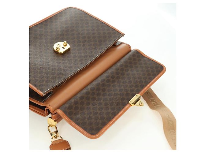 Céline Borsa CELINE Macadam Canvas PVC Pelle 2way Marrone Oro Auth am11580V D'oro - vista 22