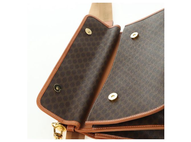 Céline Borsa CELINE Macadam Canvas PVC Pelle 2way Marrone Oro Auth am11580V D'oro - vista 27