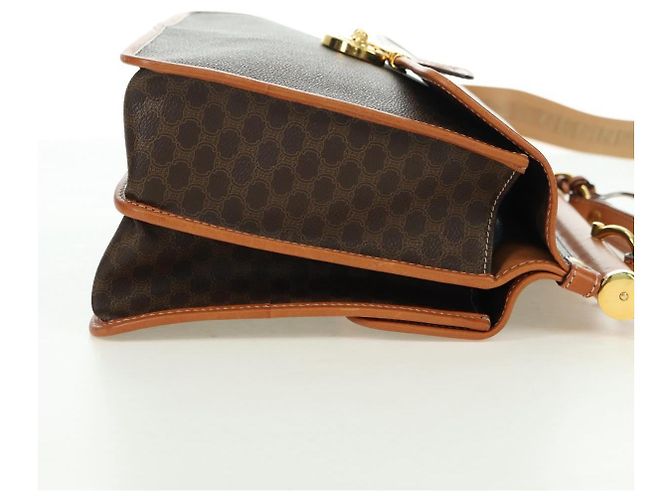 Céline Borsa CELINE Macadam Canvas PVC Pelle 2way Marrone Oro Auth am11580V D'oro - vista 4