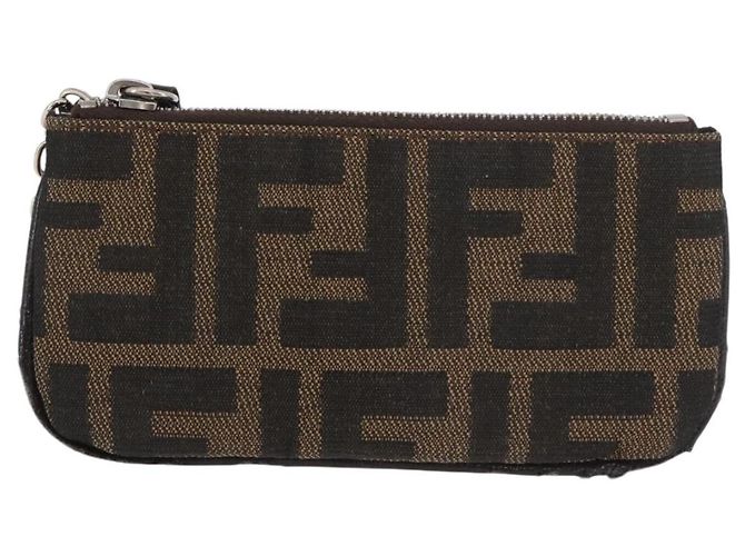 FENDI Zucca Canvas Monedero Marrón Negro Auth 178390 Castaño - vista 13