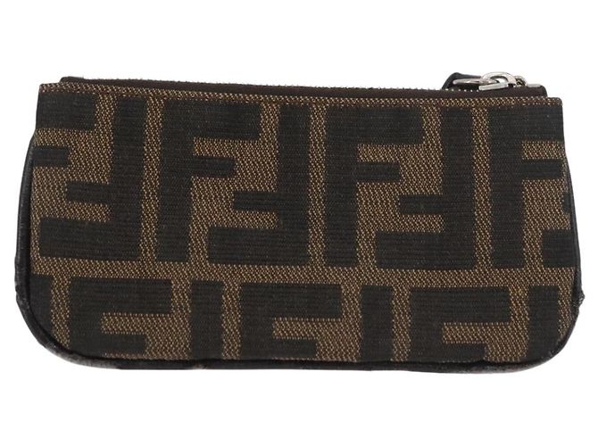 FENDI Zucca Canvas Monedero Marrón Negro Auth 178390 Castaño - vista 2