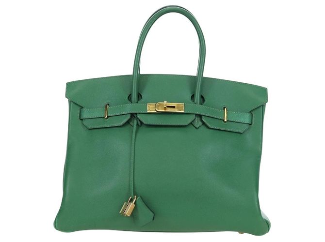Hermès Borsa HERMES Birkin 35 in pelle verde oro Autentica 179183SAM D'oro - vista 2