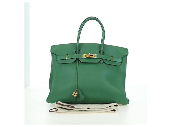 Hermès Borsa HERMES Birkin 35 in pelle verde oro Autentica 179183SAM D'oro - vista 24