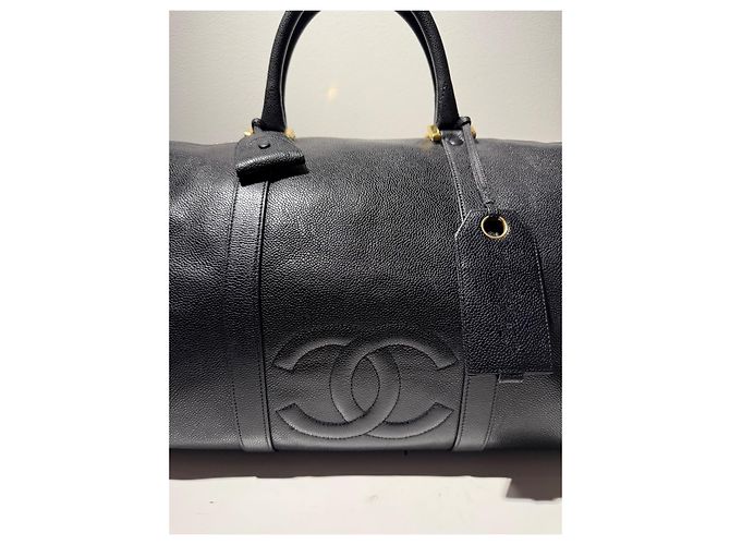 Chanel Borsa da Viaggio in Pelle Granulata Nera Nero - vista 2