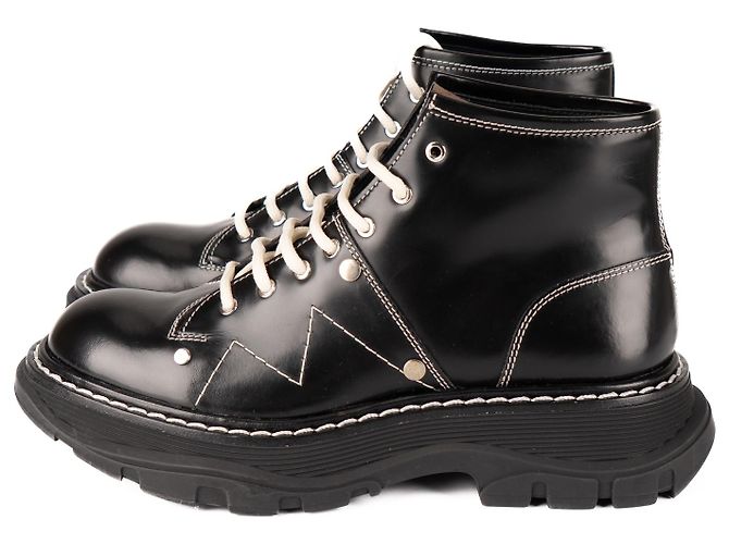 Stivaletti con lacci Alexander McQueen Tread Slick in pelle nera da donna EU 38.5 Nero - vista 6