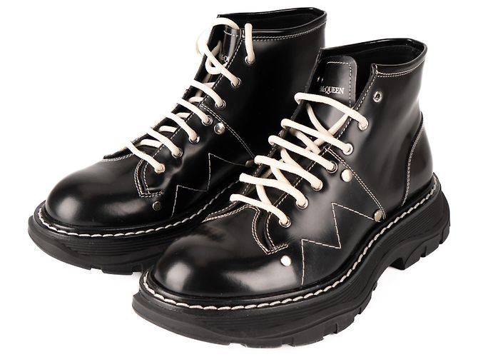 Stivaletti con lacci Alexander McQueen Tread Slick in pelle nera da donna EU 38.5 Nero - vista 7