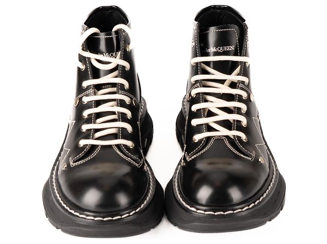 Stivaletti con lacci Alexander McQueen Tread Slick in pelle nera da donna EU 38.5 Nero - vista 8