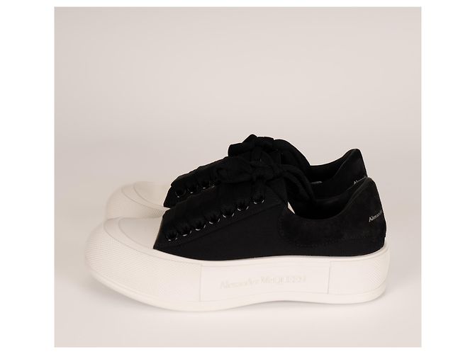 Alexander McQueen Deck Lace-Up Plimsoll Canvas Black White Mujer EU 36 Negro Blanco - vista 6