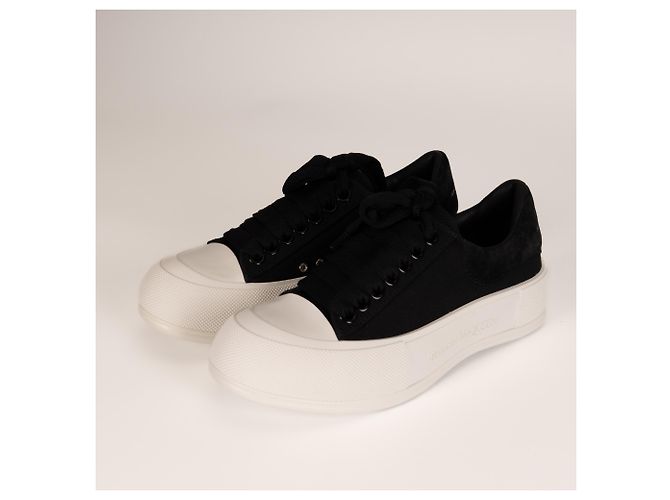 Alexander McQueen Deck Lace-Up Plimsoll Canvas Black White Mujer EU 36 Negro Blanco - vista 7