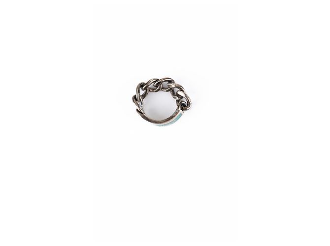 Gucci Logo Emaille Gliederkette Ring Sterlingsilber Türkisblau Damen US 7 - Ansicht 4