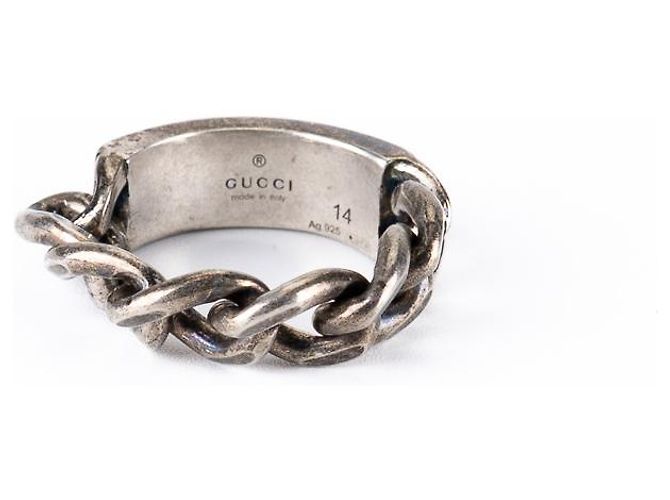 Gucci Logo Emaille Gliederkette Ring Sterlingsilber Türkisblau Damen US 7 - Ansicht 5