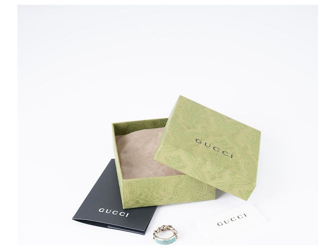 Anello a catena con logo Gucci in smalto Argento Turchese Blu Donna IT 13 US 6.5 - vista 2