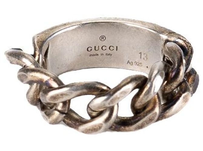Anello a catena con logo Gucci in smalto Argento Turchese Blu Donna IT 13 US 6.5 - vista 3