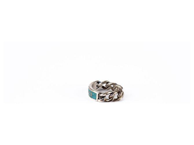 Anello a catena con logo Gucci in smalto Argento Turchese Blu Donna IT 13 US 6.5 - vista 4