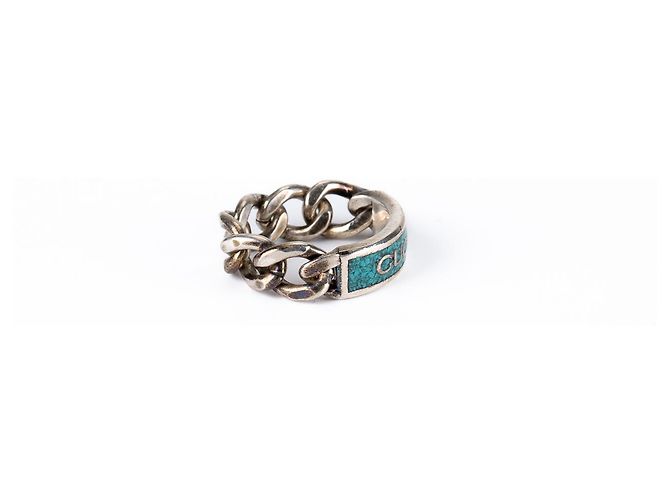 Anello a catena con logo Gucci in smalto Argento Turchese Blu Donna IT 13 US 6.5 - vista 5