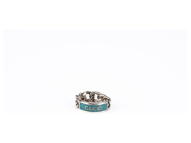 Anello a catena con logo Gucci in smalto Argento Turchese Blu Donna IT 13 US 6.5 - vista 6