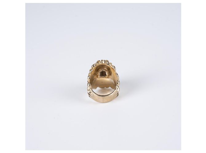Anello Gucci Lion Head Oro Invecchiato Ottone Cristallo Verde Uomo US 8.5 - vista 5