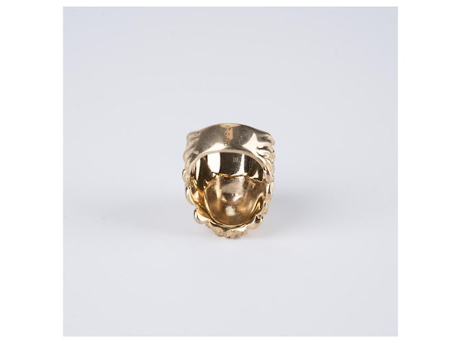 Anello Gucci Lion Head Oro Invecchiato Ottone Cristallo Verde Uomo US 8.5 - vista 8