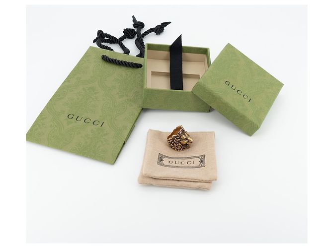 Anello Gucci Lion Head in ottone dorato invecchiato da donna IT 15 US 7.5 D'oro - vista 2