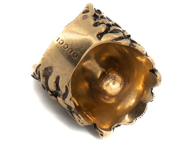 Anello Gucci Lion Head in ottone dorato invecchiato da donna IT 15 US 7.5 D'oro - vista 9