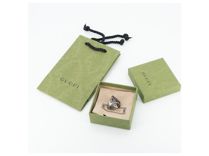 Gucci Löwenkopf-Ring Gold-Finish Aged Schwarzer Kristall Herren US 7.5 Golden - Ansicht 2