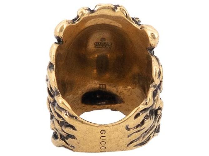 Anello Gucci Lion Head con Cristallo in Ottone Oro Invecchiato Nero Uomo US 6.5 D'oro - vista 3