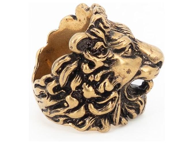 Anello Gucci Lion Head con Cristallo in Ottone Oro Invecchiato Nero Uomo US 6.5 D'oro - vista 5