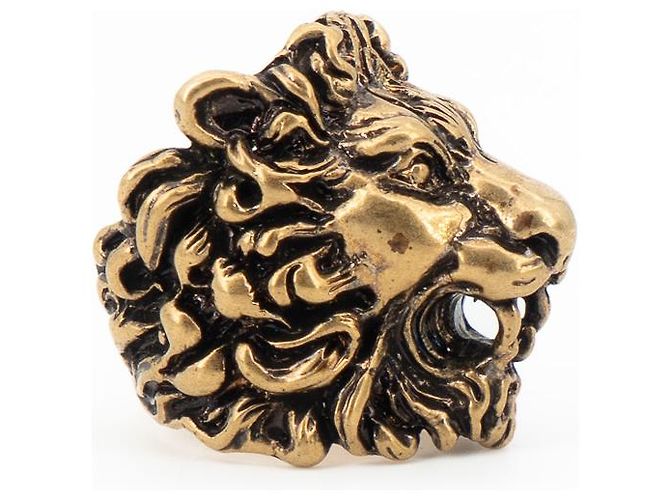 Anello Gucci Lion Head con Cristallo in Ottone Oro Invecchiato Nero Uomo US 6.5 D'oro - vista 7
