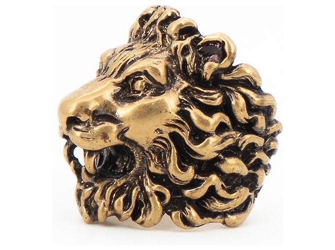 Anello Gucci Lion Head con Cristallo in Ottone Oro Invecchiato Nero Uomo US 6.5 D'oro - vista 8