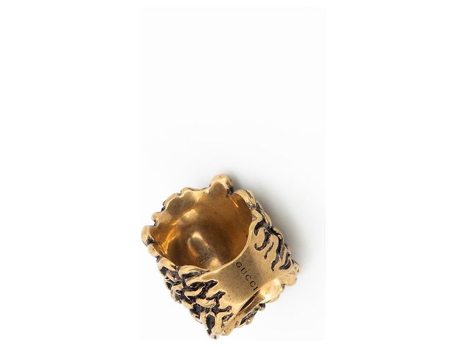 Anello Gucci Lion Head con Cristallo in Ottone Oro Invecchiato Nero Uomo US 6.5 D'oro - vista 9