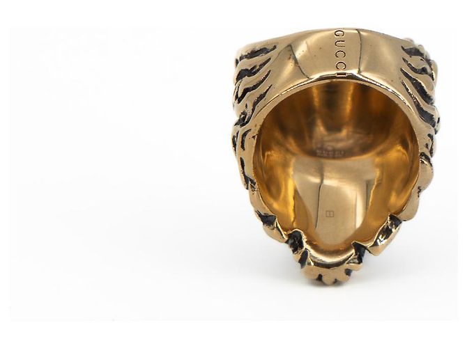 Anello Gucci Lion Head con Cristallo in Ottone Oro Invecchiato Nero Donna US 6.5 D'oro - vista 10