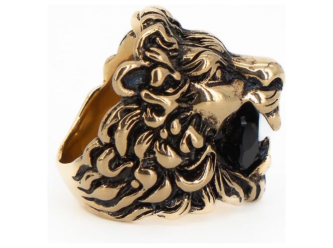 Anello Gucci Lion Head con Cristallo in Ottone Oro Invecchiato Nero Donna US 6.5 D'oro - vista 4