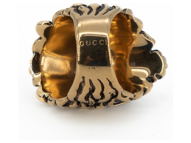 Anello Gucci Lion Head con Cristallo in Ottone Oro Invecchiato Nero Donna US 6.5 D'oro - vista 5
