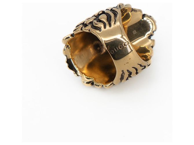 Anello Gucci Lion Head con Cristallo in Ottone Oro Invecchiato Nero Donna US 6.5 D'oro - vista 6