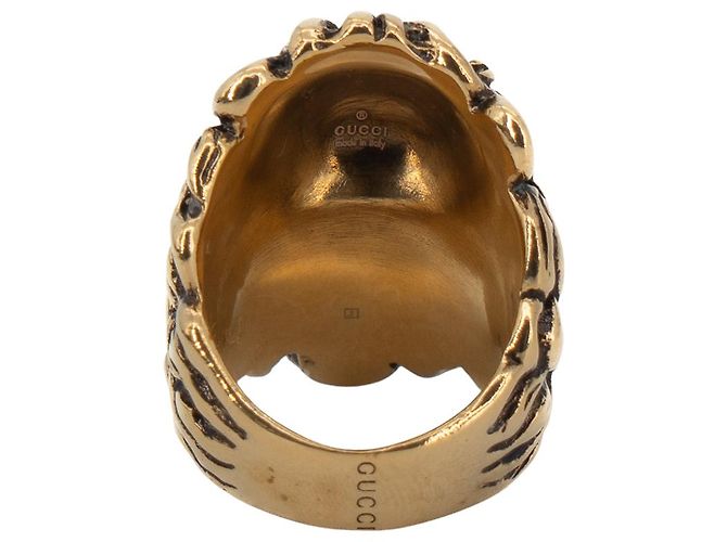 Anello Gucci Lion Head con Cristallo in Ottone Oro Invecchiato Nero Donna US 6.5 D'oro - vista 7