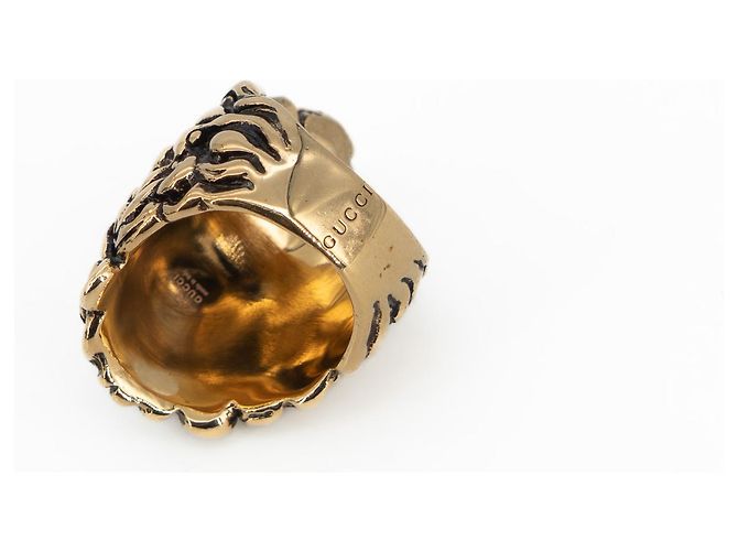 Anello Gucci Lion Head con Cristallo in Ottone Oro Invecchiato Nero Donna US 6.5 D'oro - vista 8
