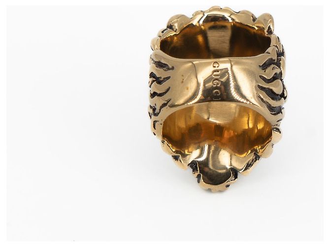 Anello Gucci Lion Head con Cristallo in Ottone Oro Invecchiato Nero Donna US 6.5 D'oro - vista 9
