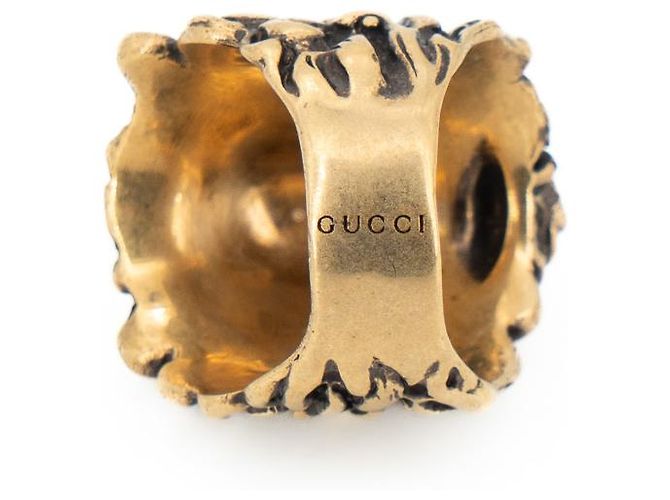 Anello Gucci Lion Head Oro Invecchiato Ottone Uomo US 9.5 IT 19 D'oro - vista 7