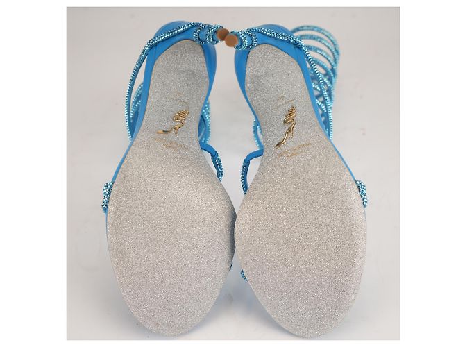 Sandali Rene Caovilla Cleo 105 Crystal Satin Aquamarine Blue Donna EU 40 - vista 10