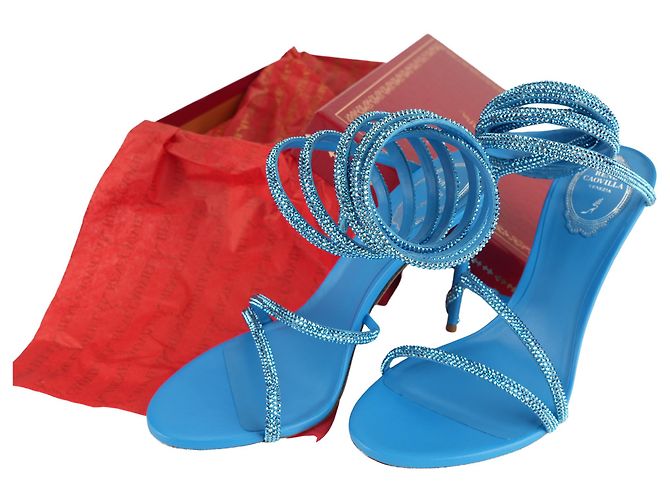 Sandali Rene Caovilla Cleo 105 Crystal Satin Aquamarine Blue Donna EU 40 - vista 2