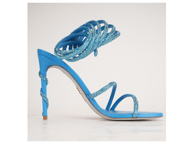Sandali Rene Caovilla Cleo 105 Crystal Satin Aquamarine Blue Donna EU 40 - vista 3