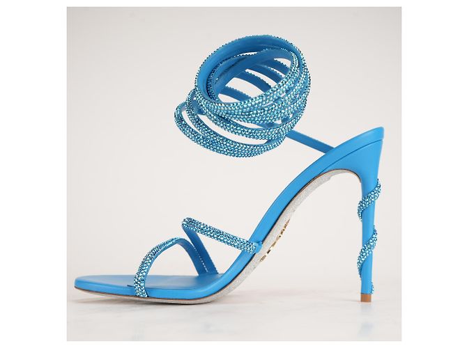 Sandali Rene Caovilla Cleo 105 Crystal Satin Aquamarine Blue Donna EU 40 - vista 4