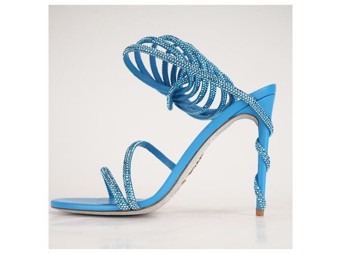 Sandali Rene Caovilla Cleo 105 Crystal Satin Aquamarine Blue Donna EU 40 - vista 5