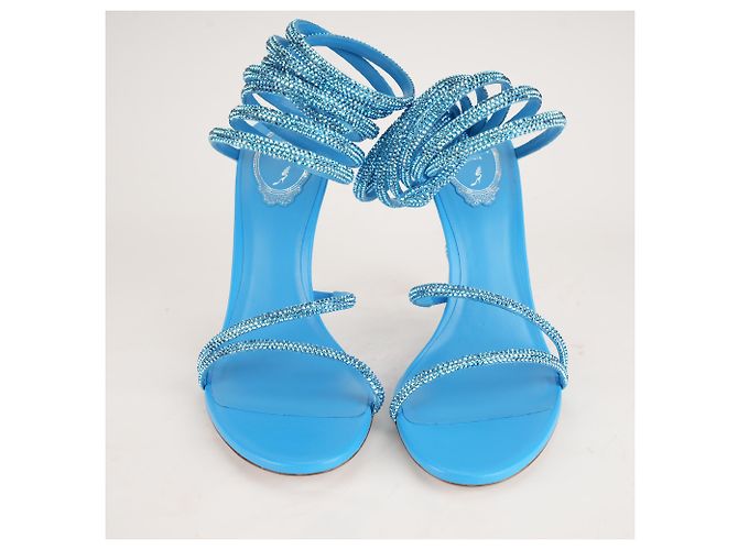 Sandali Rene Caovilla Cleo 105 Crystal Satin Aquamarine Blue Donna EU 40 - vista 8