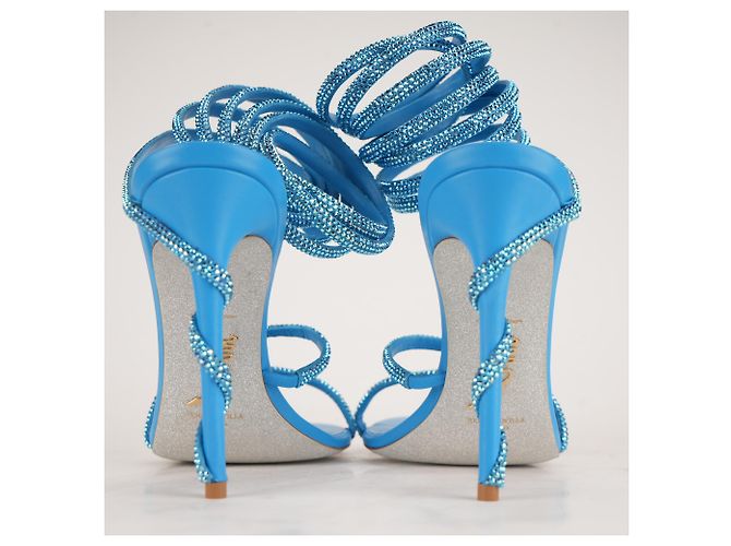 Sandali Rene Caovilla Cleo 105 Crystal Satin Aquamarine Blue Donna EU 40 - vista 9