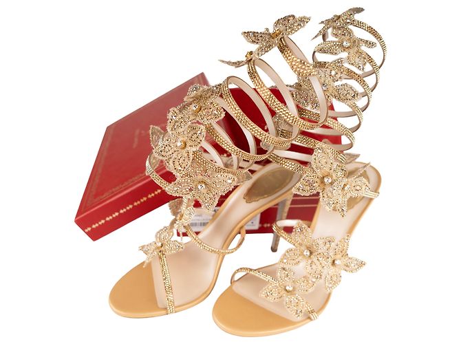 Sandali Margot Butterfly in Cristallo e Satin Oro Rene Caovilla Donna EU 39.5 D'oro - vista 2
